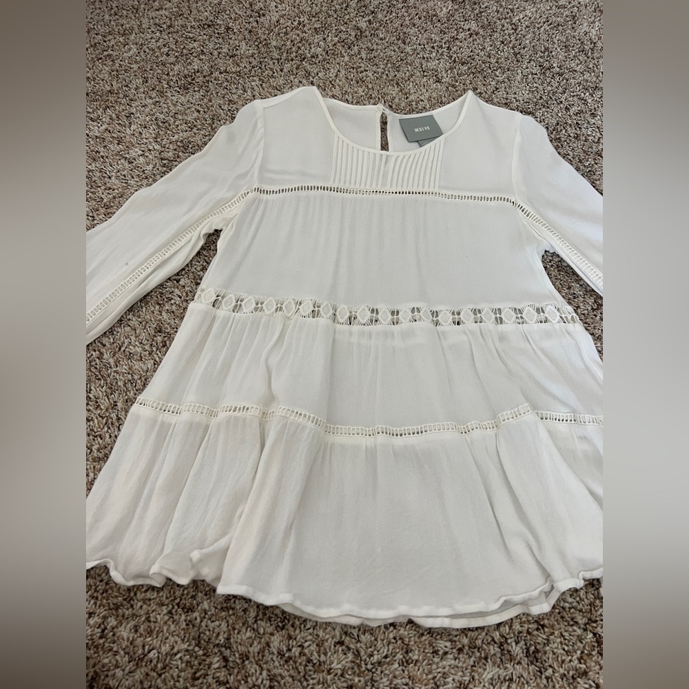 Maeve Anthropologie Ivory Pleated Blouse small - Picture 3 of 6